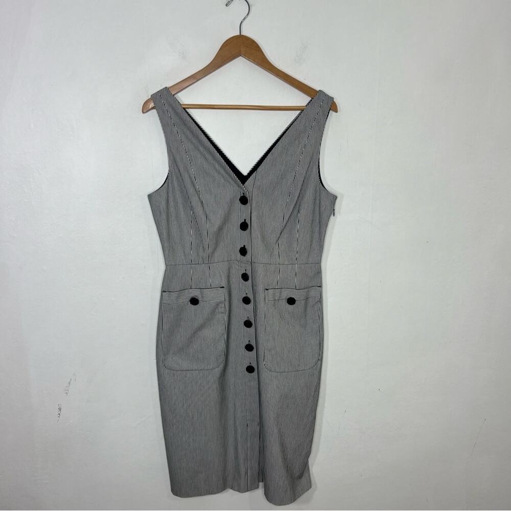LK Bennett Black and White Striped Button-Front Pinafore Dress - Picture 5 of 16